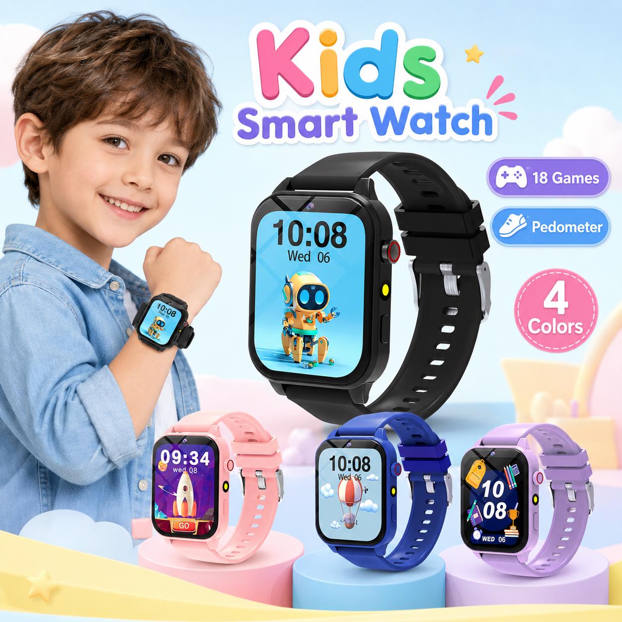Smartwatch Digital Watches For Boys - Relógio Inteligente para Crianças com 18