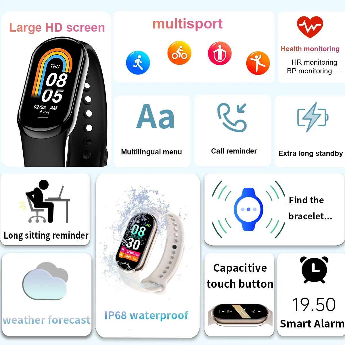 Novo original pequeno m8 banda - Smartwatch Square Watches For Men avaliação e preço